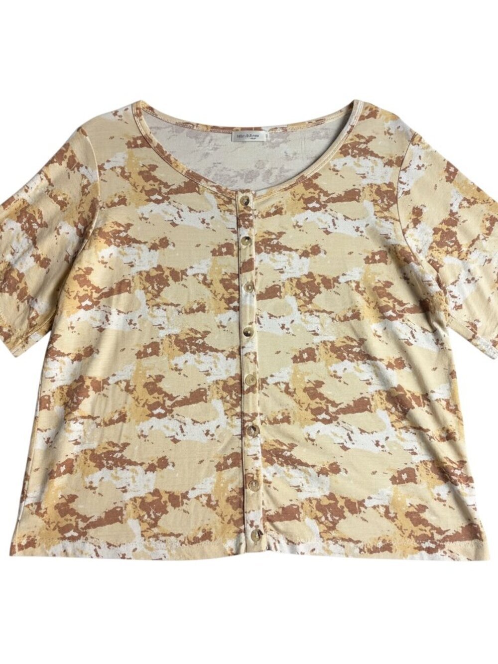 Kate Quinn Women's Size L Button Front Viscose Bamboo Desert Camo Tee Shirt Soft